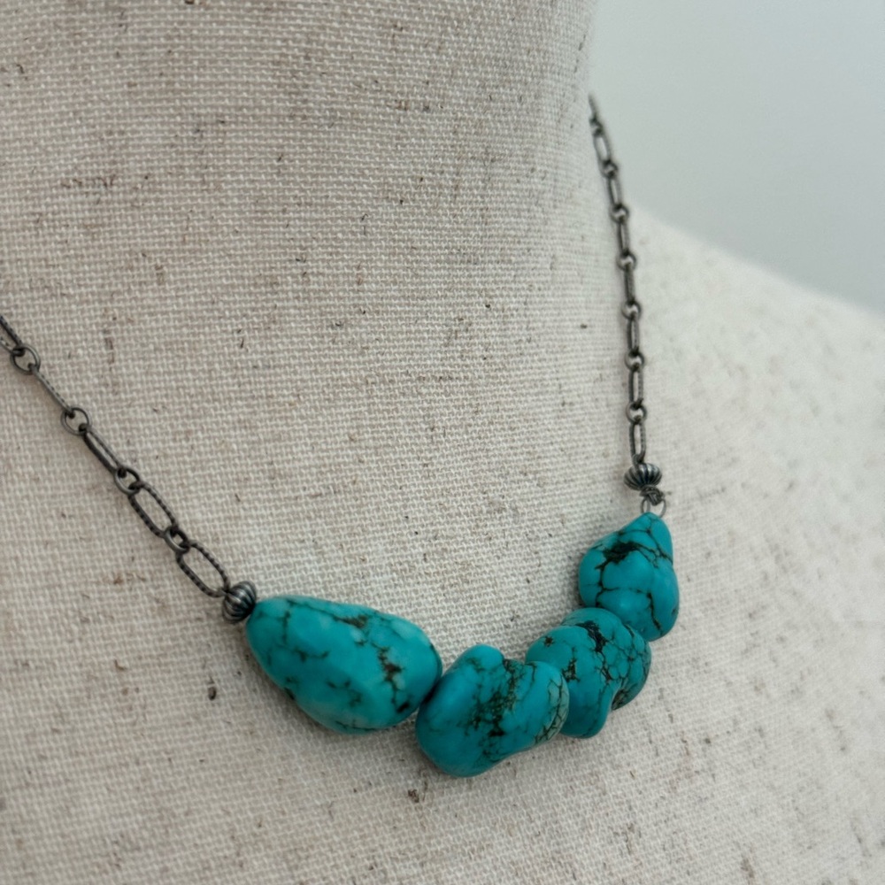 Sterling and Turquoise Navajo Pearl Artisan Paperclip Necklace